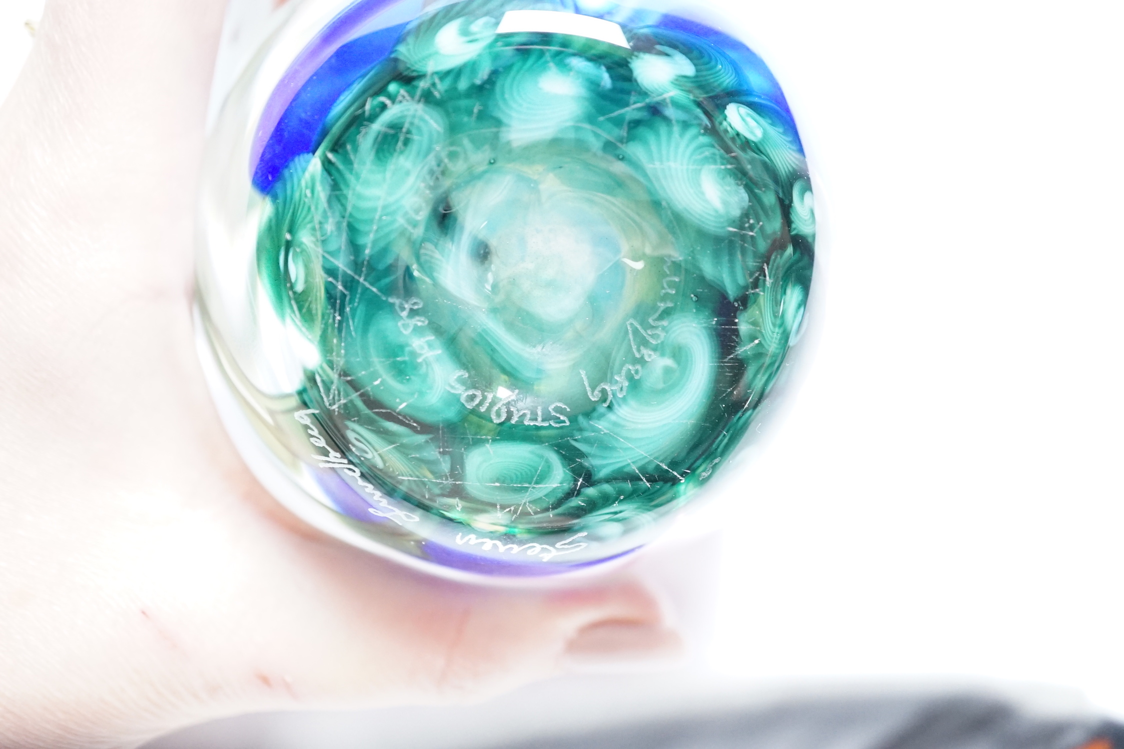 Steven Lundberg (American, 1953-2008), a magnum size ‘aquarium’ art glass vase, signed, dated 1988 and inscribed 